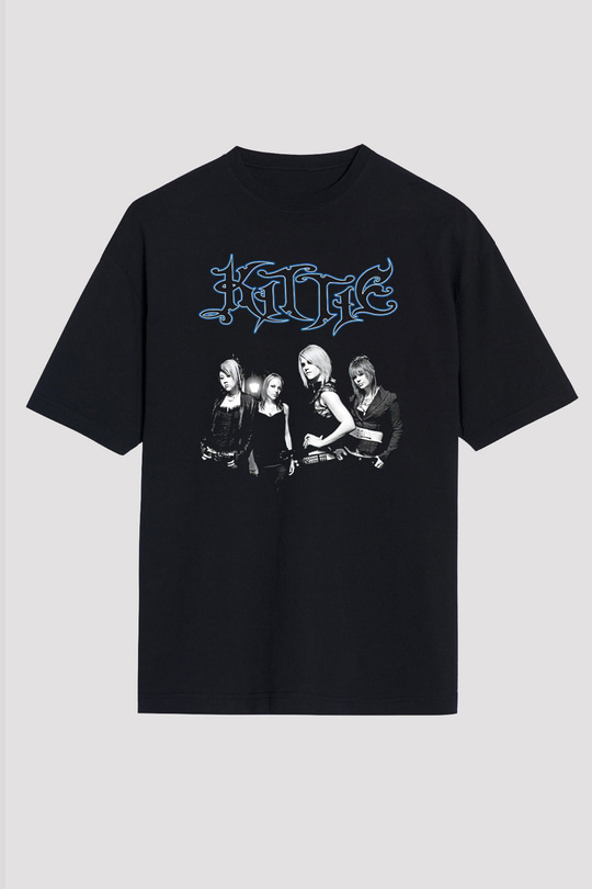 Kittie Baskılı Unisex Siyah Oversize Tişört - Tshirt