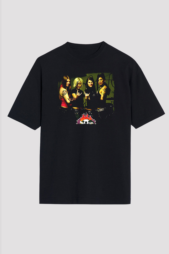 Kittie Baskılı Unisex Siyah Oversize Tişört - Tshirt