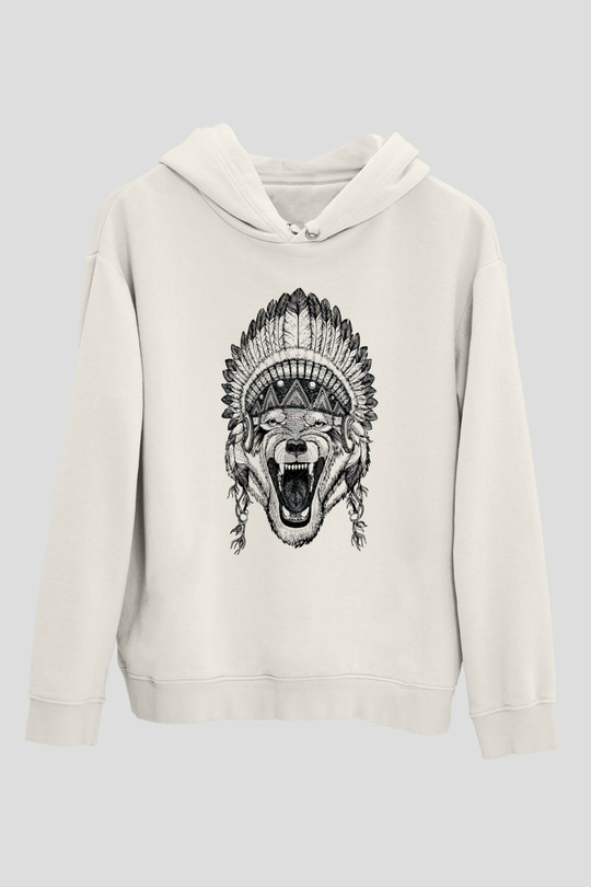Kızılderili KurtBeyaz  Unisex Hoodie