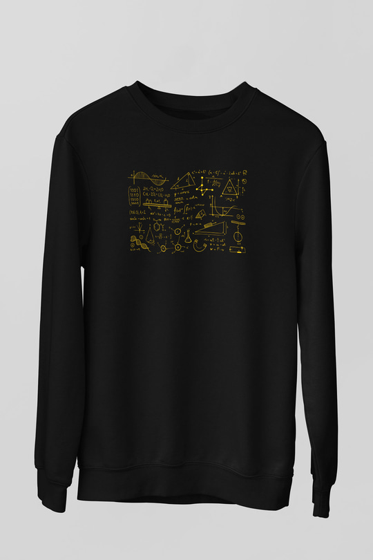 Klasik Fizik Kimya Denklemleri Baskılı Unisex Siyah Sweatshirt