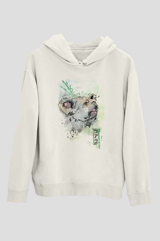 Koala Baskılı Beyaz Unisex Hoodie