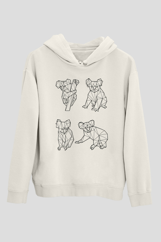 Koala Baskılı Beyaz Unisex Hoodie