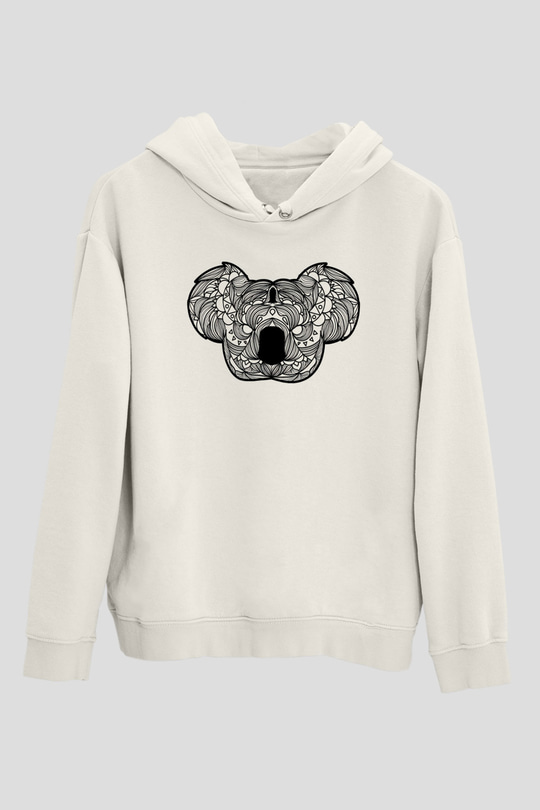 Koala Baskılı Beyaz Unisex Hoodie