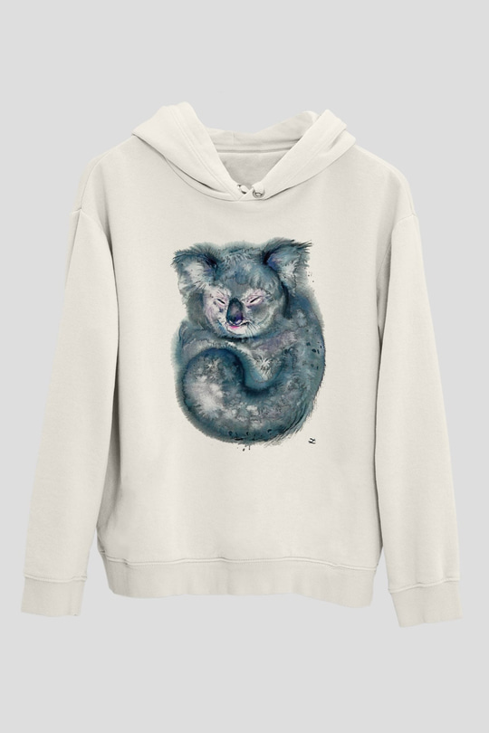 Koala Baskılı Beyaz Unisex Hoodie