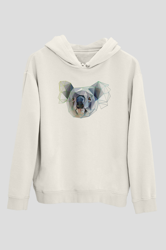 Koala Baskılı Beyaz Unisex Hoodie