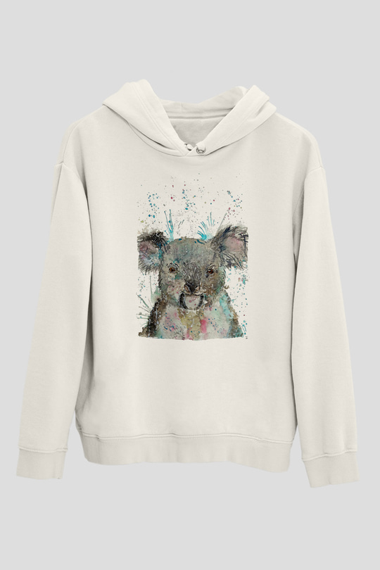 Koala Baskılı Beyaz Unisex Hoodie