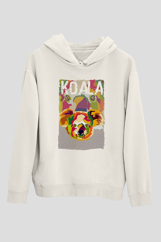 Koala Baskılı Beyaz Unisex Hoodie