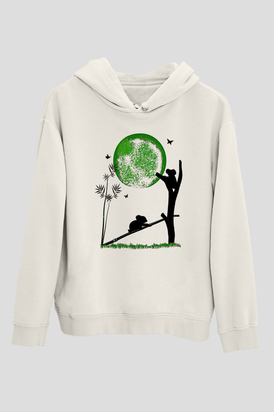 Koala Baskılı Beyaz Unisex Hoodie