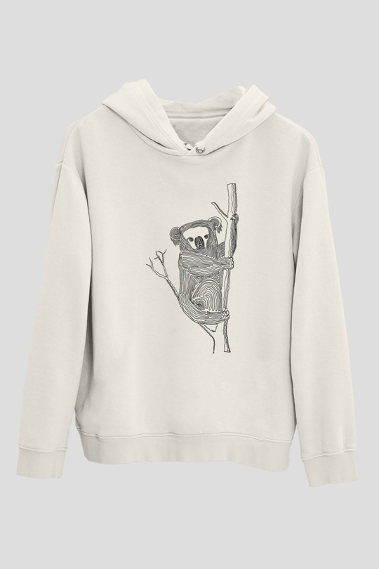 Koala Baskılı Beyaz Unisex Hoodie