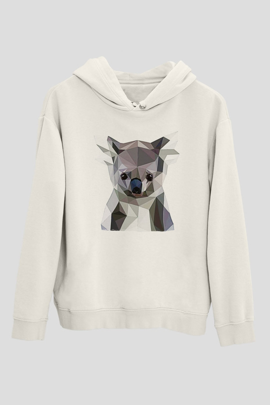 Koala Baskılı Beyaz Unisex Hoodie