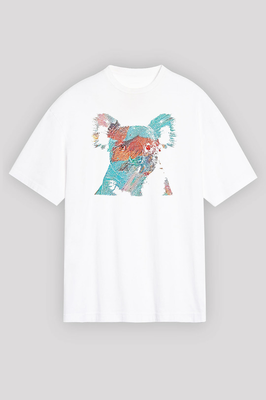 Koala Baskılı Beyaz Unisex Oversize Tişört - Tshirt