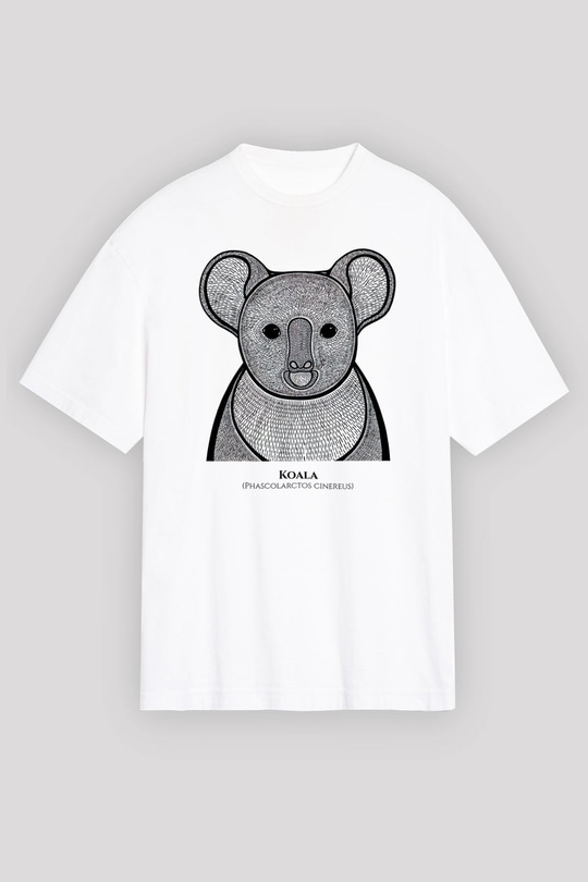 Koala Baskılı Beyaz Unisex Oversize Tişört - Tshirt