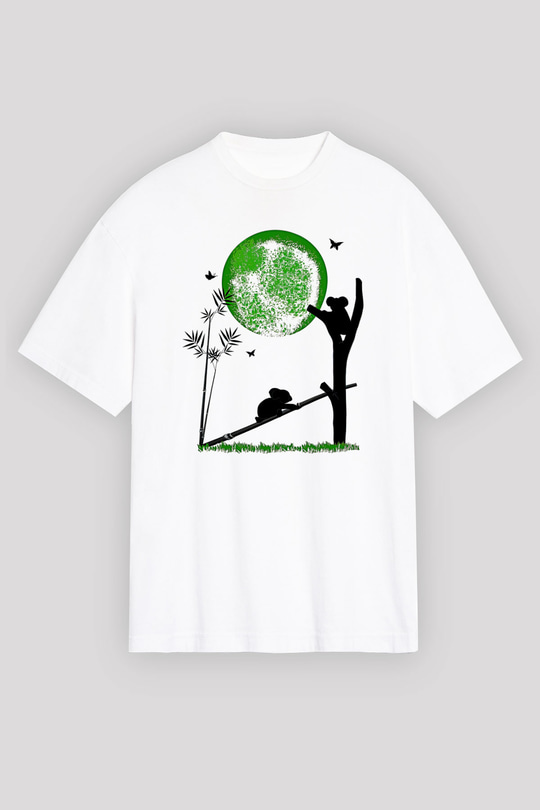 Koala Baskılı Beyaz Unisex Oversize Tişört - Tshirt