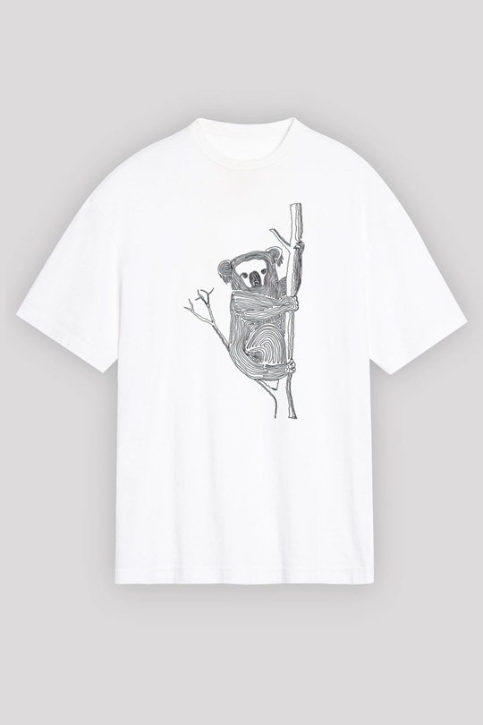Koala Baskılı Beyaz Unisex Oversize Tişört - Tshirt