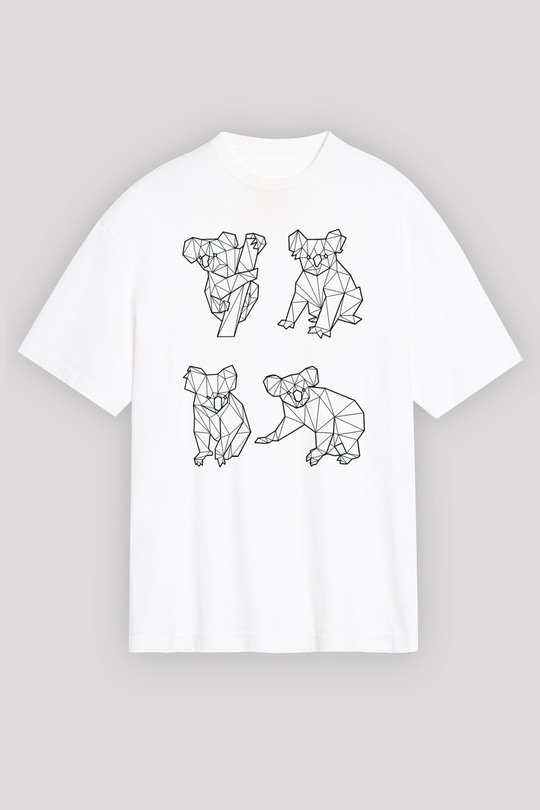 Koala Baskılı Beyaz Unisex Oversize Tişört - Tshirt