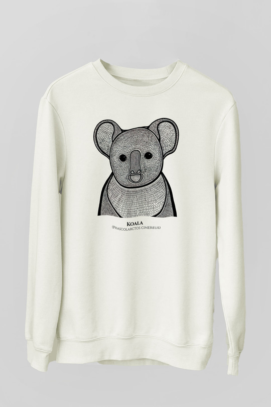 Koala Baskılı Beyaz Unisex Sweatshirt