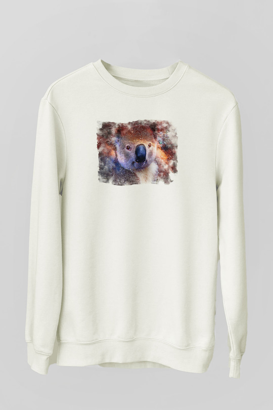 Koala Baskılı Beyaz Unisex Sweatshirt