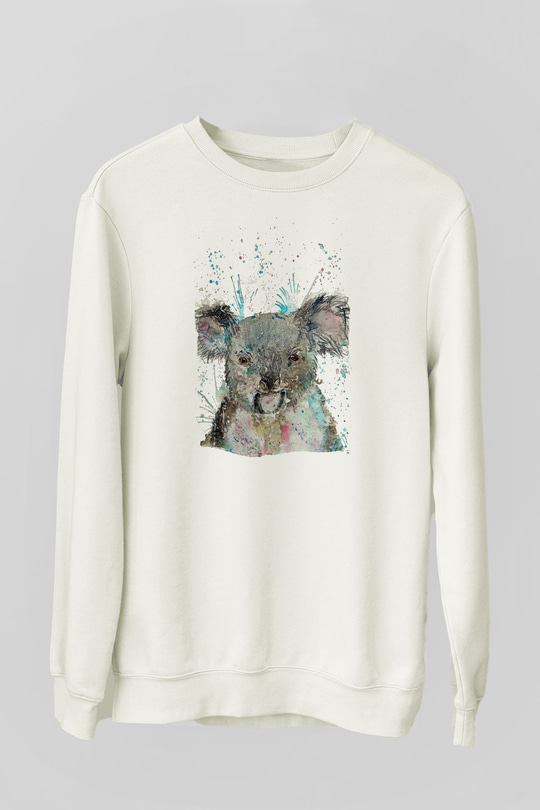 Koala Baskılı Beyaz Unisex Sweatshirt