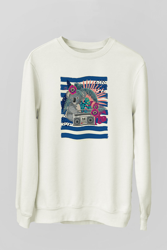 Koala Baskılı Beyaz Unisex Sweatshirt