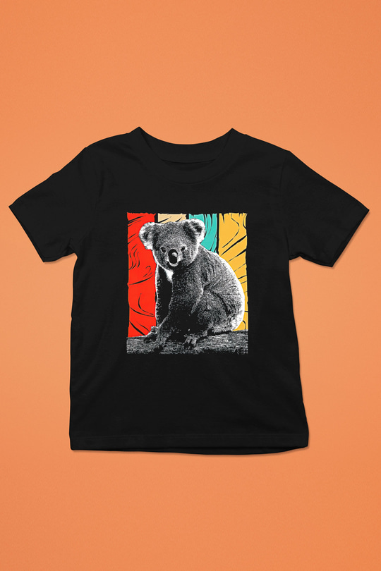 Koala Baskılı Unisex Siyah Çocuk Tişört - Tshirt