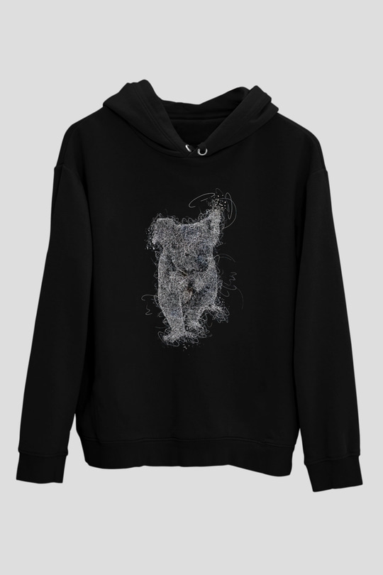 Koala Baskılı Unisex Siyah Hoodie