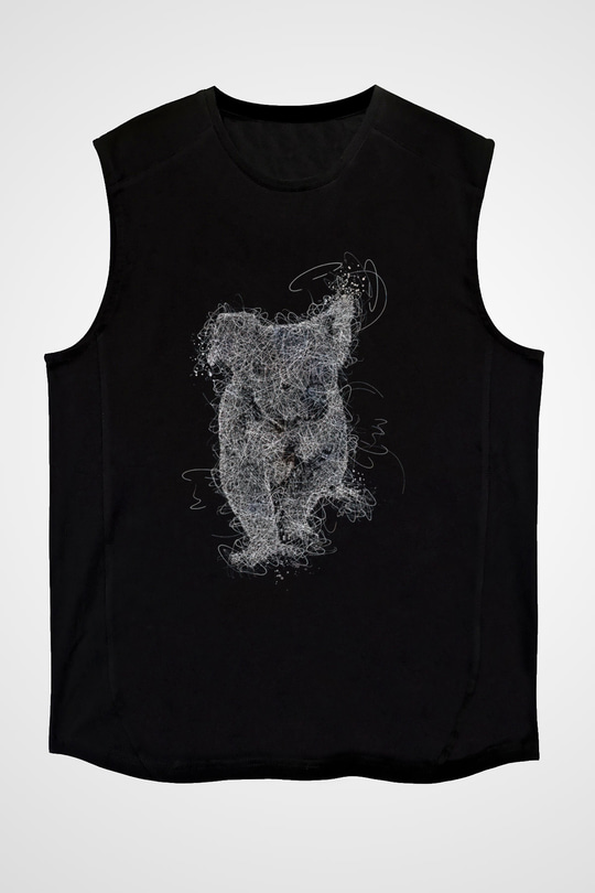 Koala Baskılı Unisex Siyah Kolsuz Tişört - Tshirt