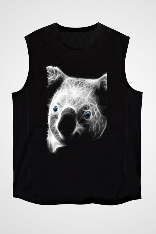 Koala Baskılı Unisex Siyah Kolsuz Tişört - Tshirt