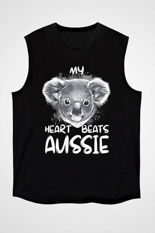 Koala Baskılı Unisex Siyah Kolsuz Tişört - Tshirt