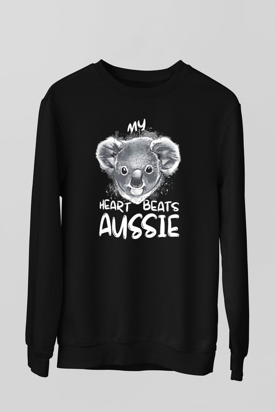 Koala Baskılı Unisex Siyah Sweatshirt