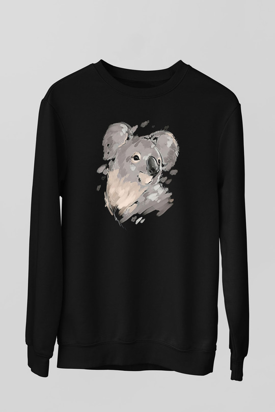 Koala Baskılı Unisex Siyah Sweatshirt