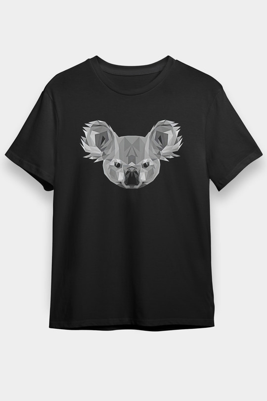 Koala Baskılı Unisex Siyah Tişört - Tshirt