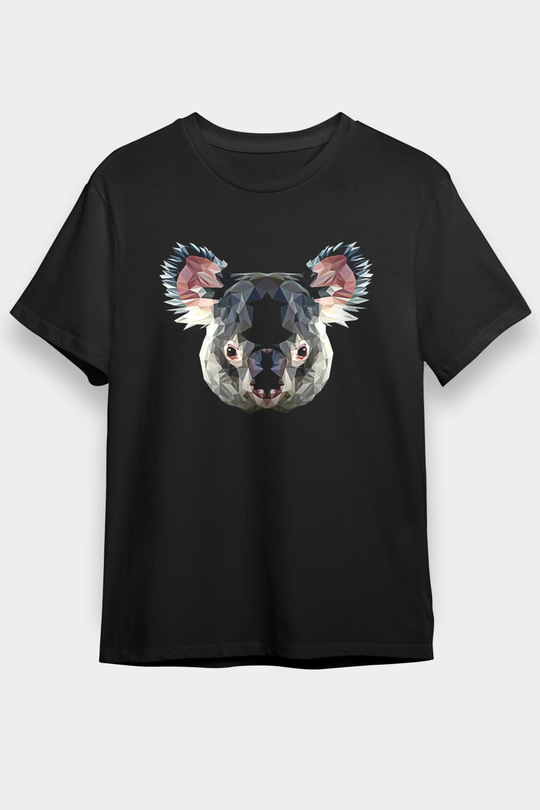 Koala Baskılı Unisex Siyah Tişört - Tshirt