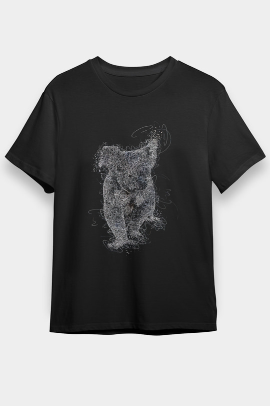 Koala Baskılı Unisex Siyah Tişört - Tshirt