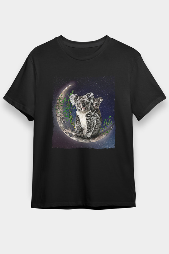 Koala Baskılı Unisex Siyah Tişört - Tshirt
