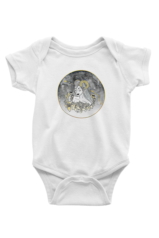 Koç Burcu Baskılı Beyaz Unisex Bebek Body - Zıbın