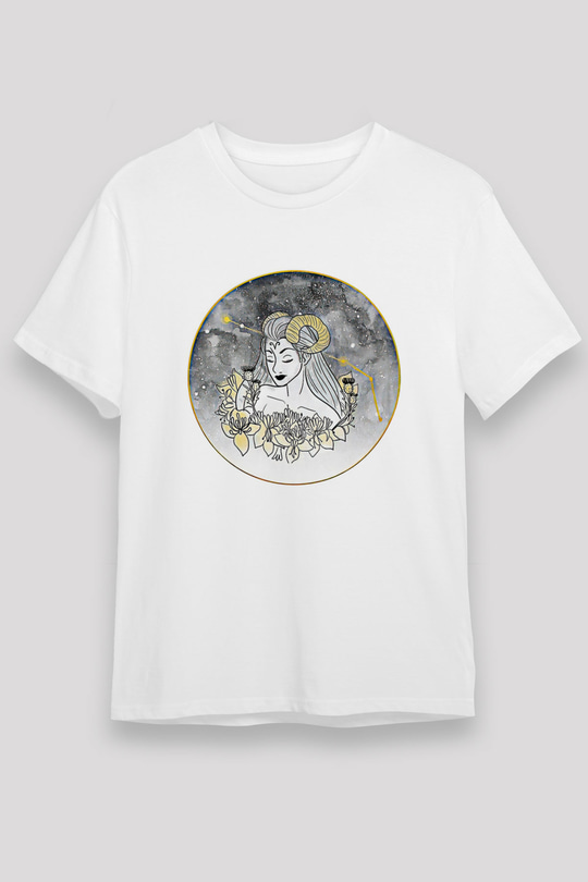 Koç Burcu Unisex Baskılı Beyaz Tişört - Tshirt