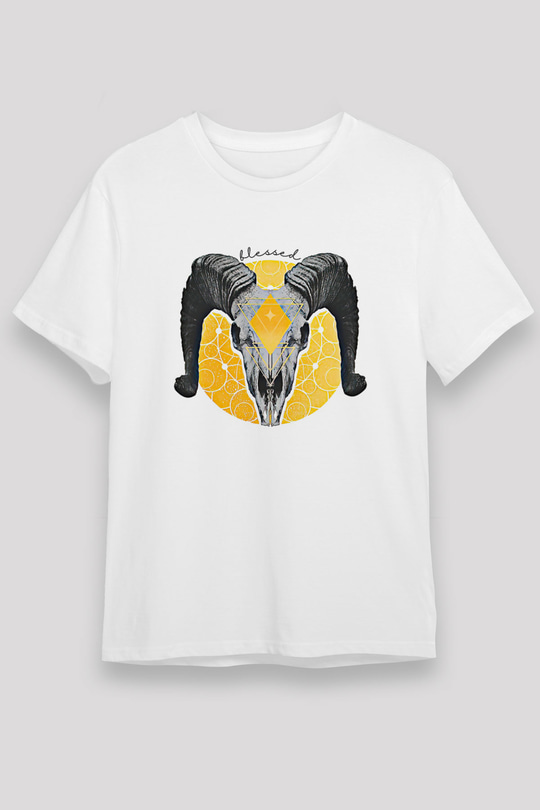Koç Burcu Unisex Baskılı Beyaz Tişört - Tshirt