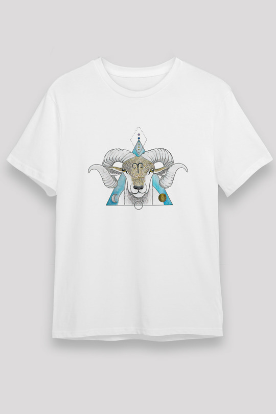 Koç Burcu Unisex Baskılı Beyaz Tişört - Tshirt