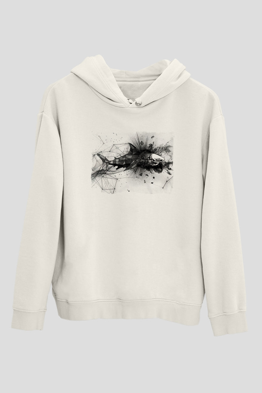 Köpekbalığı Beyaz Unisex Hoodie
