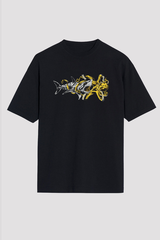 Köpekbalığı Siyah Unisex Oversize Tişört T-Shirt