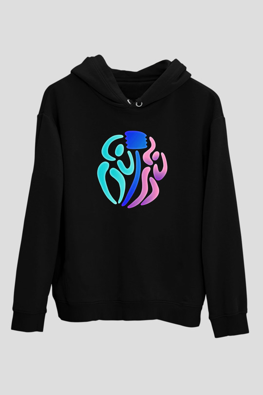 Korfbol Baskılı Unisex Siyah Hoodie