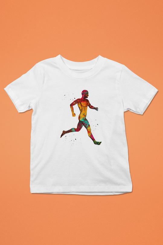 Koşan Kaslı Adam Baskılı Unisex Beyaz Çocuk Tişörtü - Tshirt