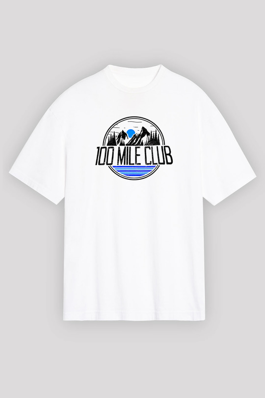Koşu Baskılı Unisex Beyaz Oversize Tişört - Tshirt