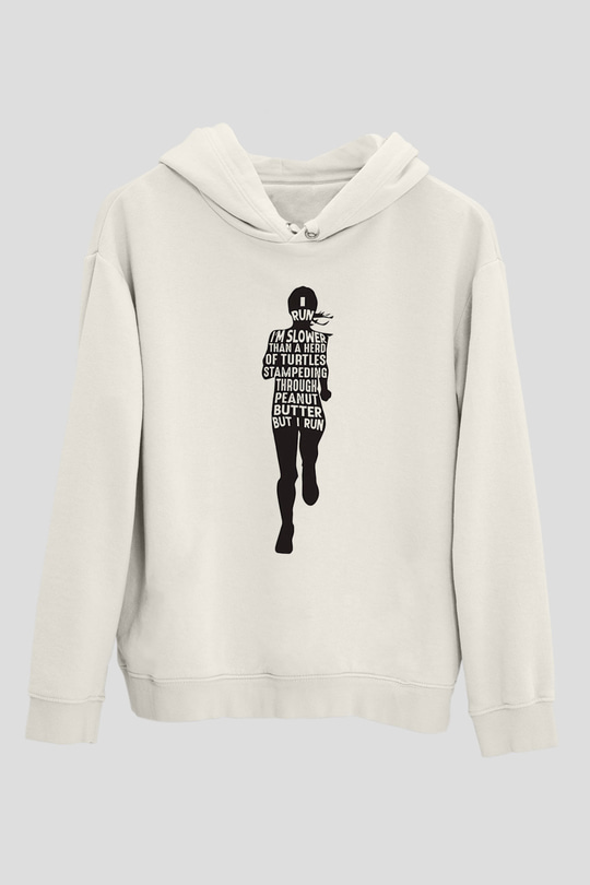 Koşu Baskılı Unisex Ekru Hoodie