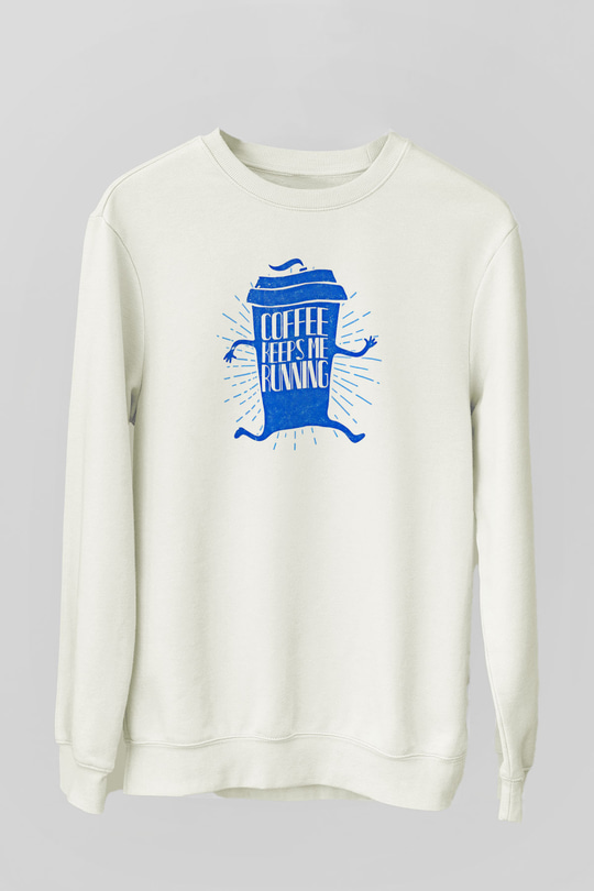 Koşu Baskılı Unisex Ekru Sweatshirt