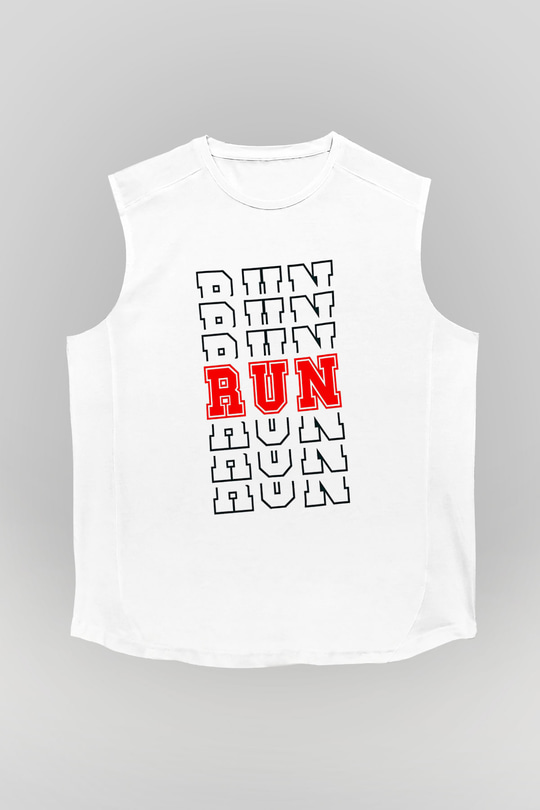 Koşu Baskılı Unisex Kolsuz Beyaz Tişört