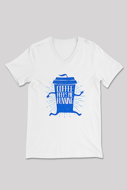 Koşu Baskılı Unisex V Yaka Tişört - Tshirt