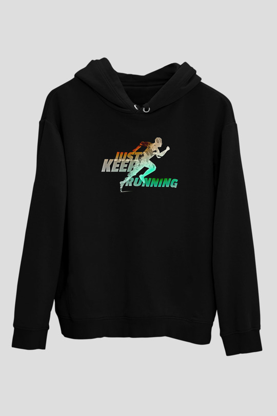 Koşu - Running Baskılı Unisex Siyah Hoodie