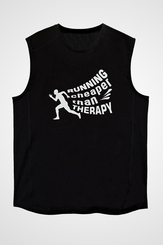Koşu - Running Baskılı Unisex Siyah Kolsuz Tişört