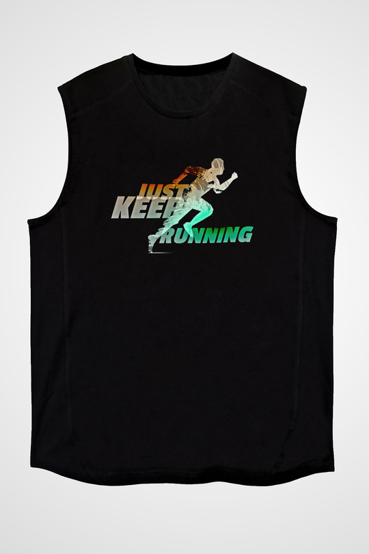 Koşu - Running Baskılı Unisex Siyah Kolsuz Tişört